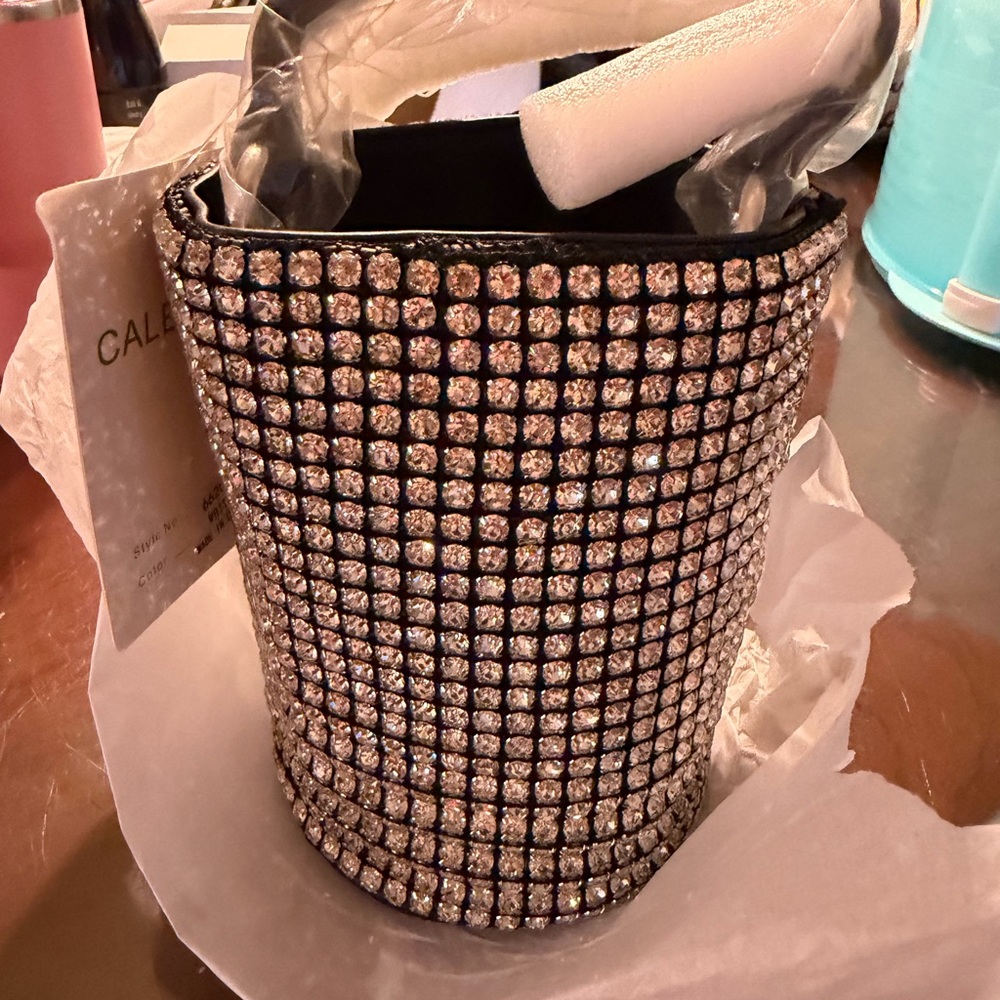 Calpak Crystal Embellished Black Bucket Bag